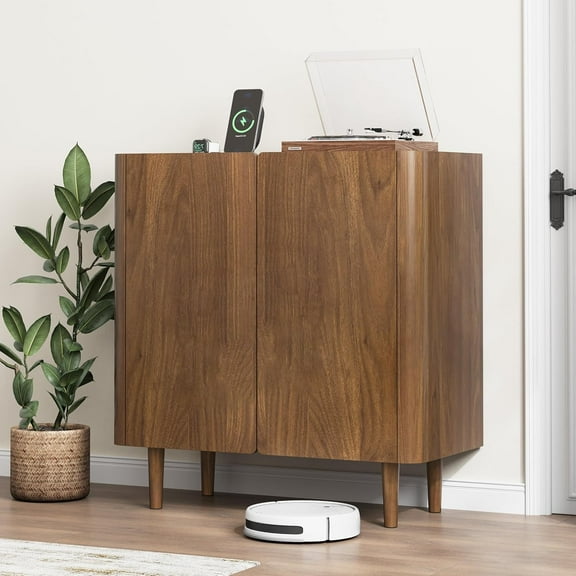 Semiocthome Sideboard Cabinet with Curved Edge Design and 1 Shelf, Walnut