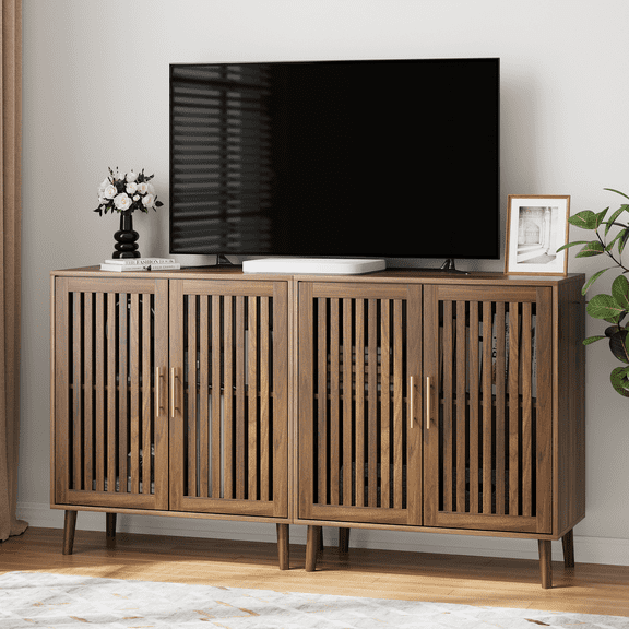 Semiocthome Buffet Cabinet with Storage, 35" Tall Sideboard with 2 Slatted Doors and Adjustable Shelf,  Coffee Bar for Dining Room, Kitchen, Walnut