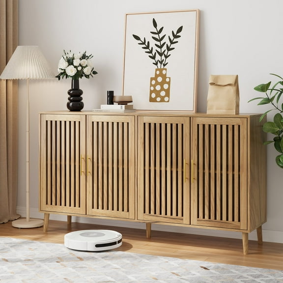 Semiocthome Sideboards and Buffets with 4 Doors and Adjustable Shelve,Coffee Bar for Kitchen, Natural