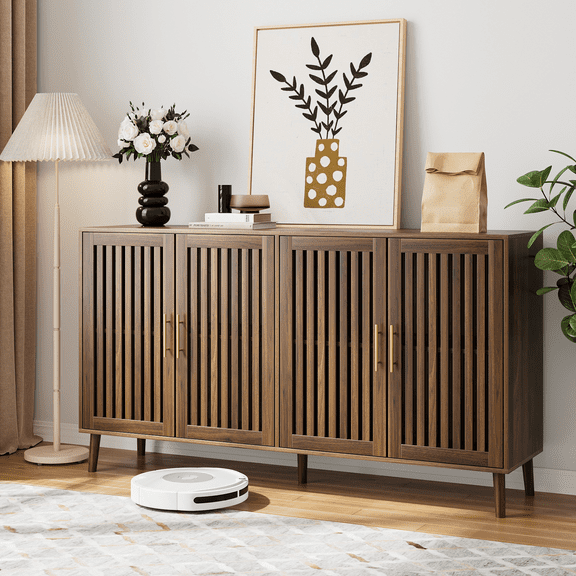 Semiocthome Sideboards and Buffets with 4 Doors and Adjustable Shelve,Coffee Bar for Kitchen, Walnut