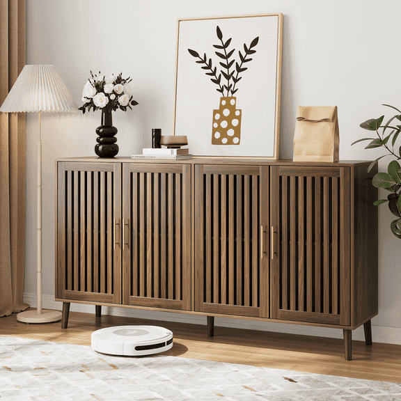 Semiocthome Sideboards and Buffets with 4 Doors and Adjustable Shelve,Coffee Bar for Kitchen, Walnut