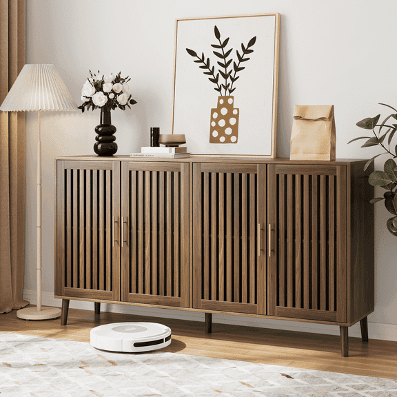 Semiocthome Sideboards and Buffets with 4 Doors and Adjustable Shelve,Coffee Bar for Kitchen, Walnut