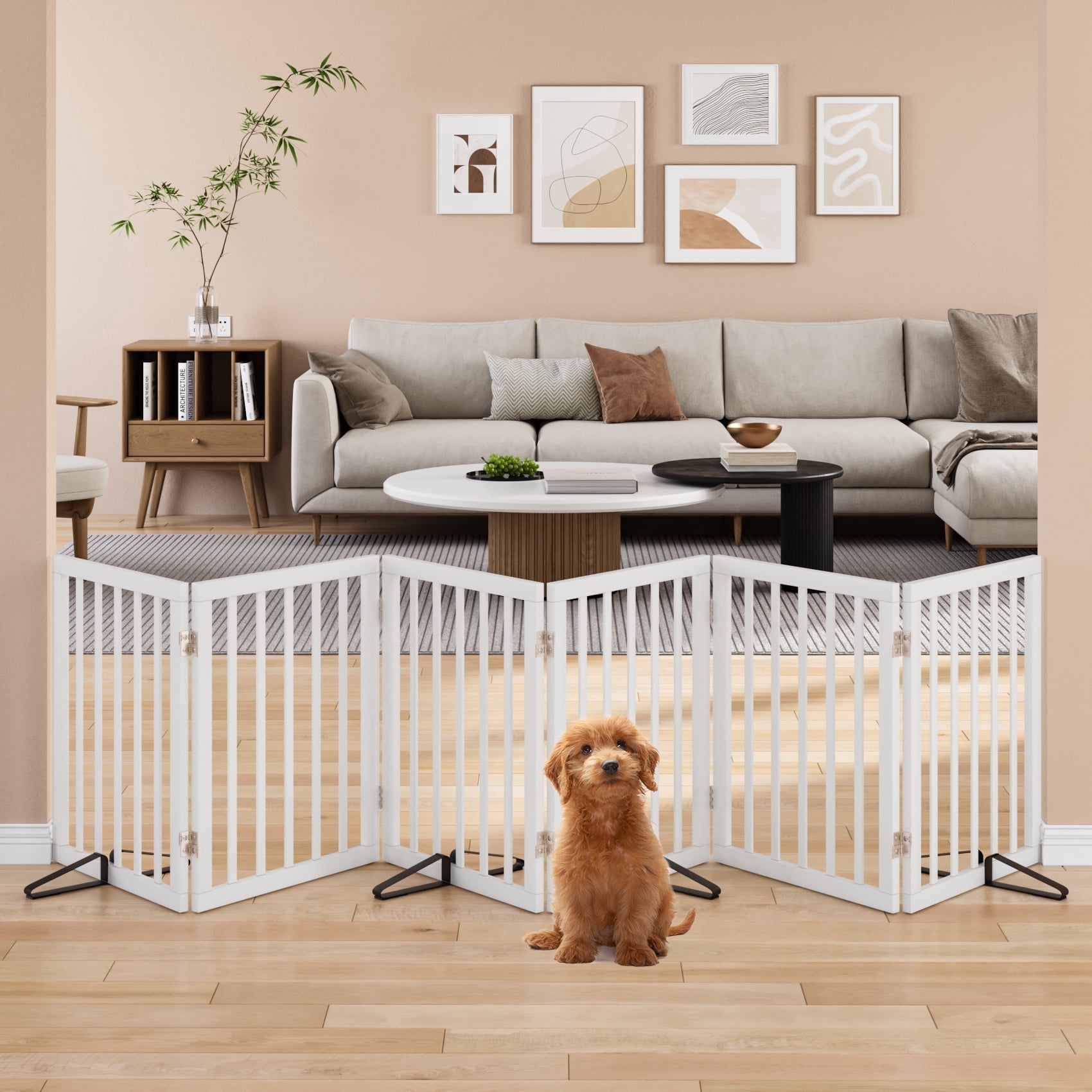 Semiocthome Ultra Wide Foldable Pet Gate for Doorway,Freestanding Dog Gates for Stairs,112.9" W White