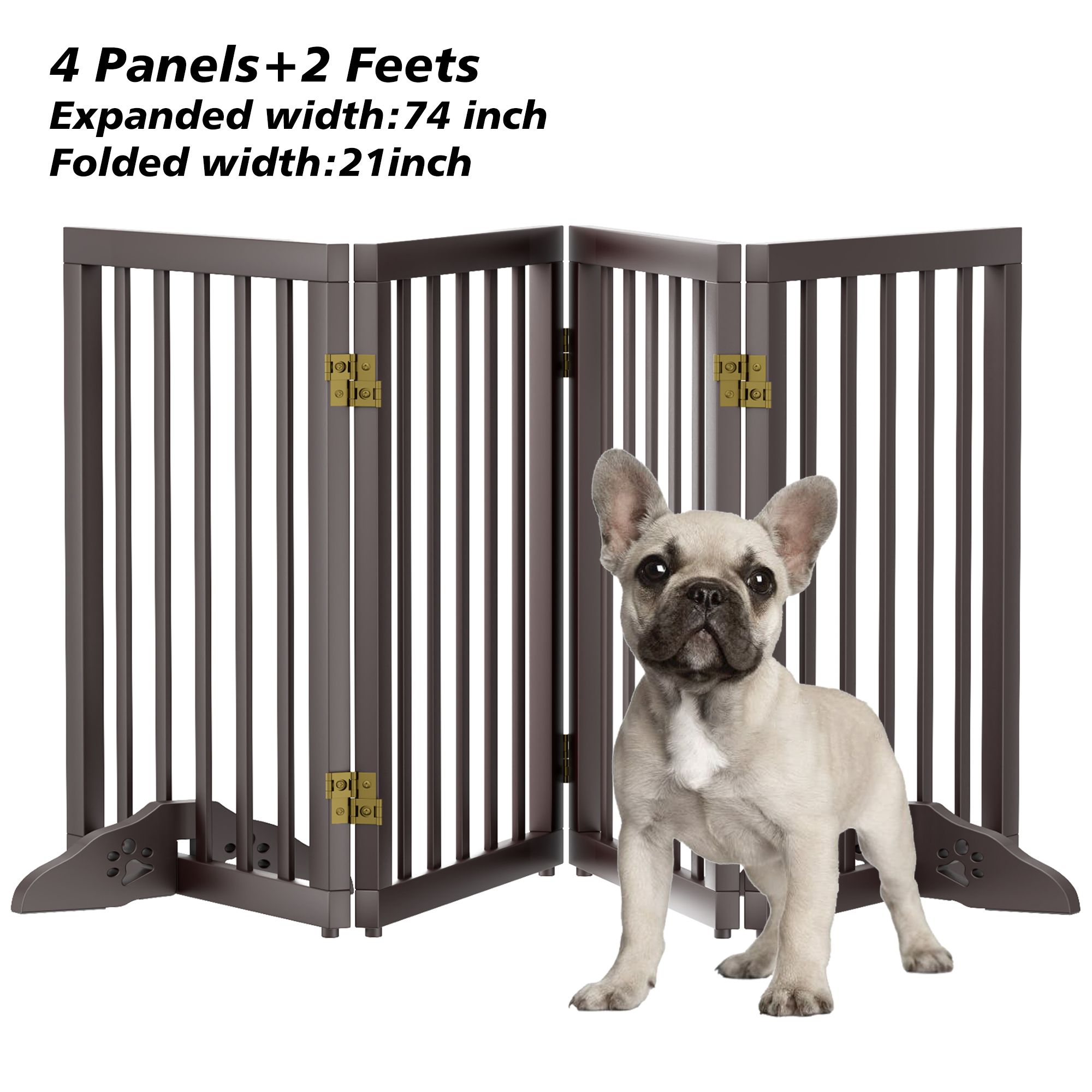 Unipaws Freestanding Wooden Dog Gate, Foldable Pet Gate with 2PCS Support Feet, Dog Barrier