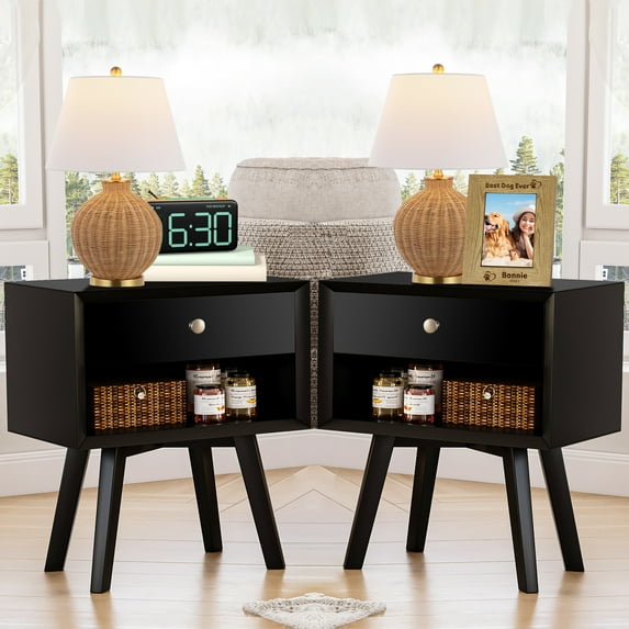 Semiocthome Vintage Nightstand Set of 2 with 1Drawer in White Finish,Adult