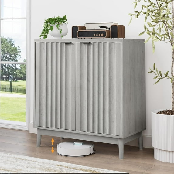 Semiocthome Wood Sideboard Buffet Cabinet with Fluted Doors and Shelf, Kitchen, Gray, 31.5"