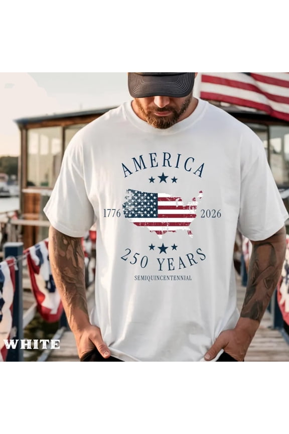 Semiquincentennial 250 Years T-Shirt, Patriotic USA Map American Flag 1776-2026 Anniversary Tee, Unisex Garment Dyed Cotton