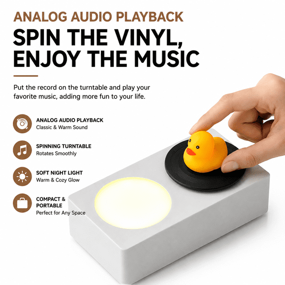 Semme Retro Bluetooth Speaker with Vintage Record Player Style, Mini Wireless Speaker with LED Night Light for Home, Office and Desktop Use (White)
