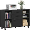 thumbnail image 1 of Semoic 3 Drawer Wood Lateral File Cabinet with Lock, Rolling Mobile Filing Cabinet with Open Storage Shelves, Printer Stand Office Storage Cabinet for Home Office Fits Files Legal/A4 Size, Black, 1 of 17