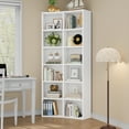 thumbnail image 1 of Semoic 71" Tall Bookcase, 6-Tier Curved Double Row Bookshelf, 12-Cube Freestanding Corner Bookcase Display Cabinet for Living Room, Home Office, White, 1 of 8