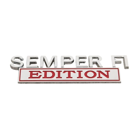 Semper FI Edition Car Emblem Metal Badge, Metal Side Emblem Badge Sticker Veteran Decal Replacement for Fender Tailgate Bumper Compatible with All Cars Truck SUV Auto Accessories (Silver&Red)