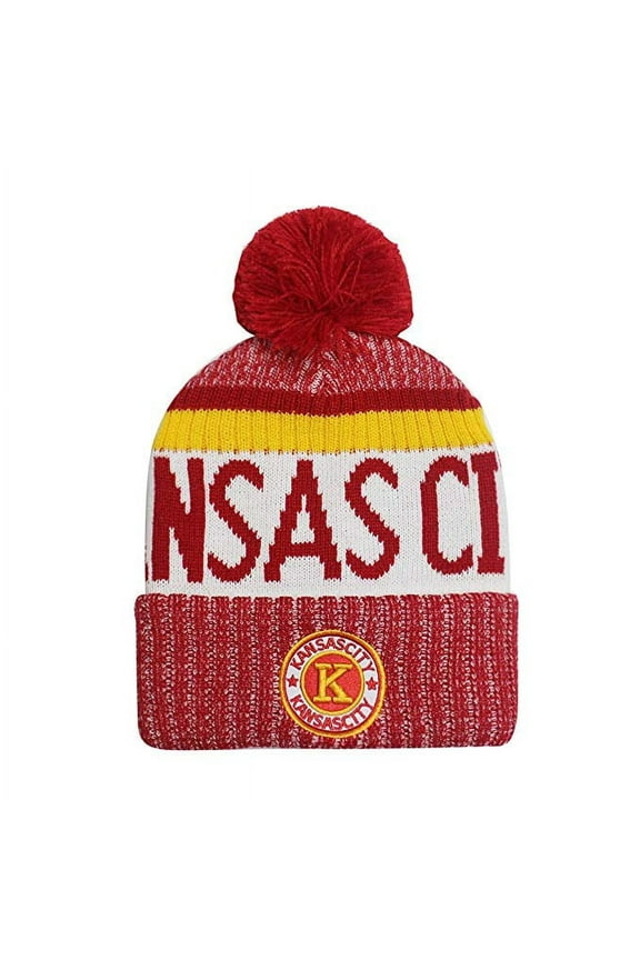 Men's Winter Knit Landmark Patch Beanie, Red/Gold