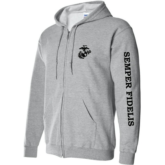 Semper Fidelis Black Sleeve Print Full-Zip Hooded Sweatshirt