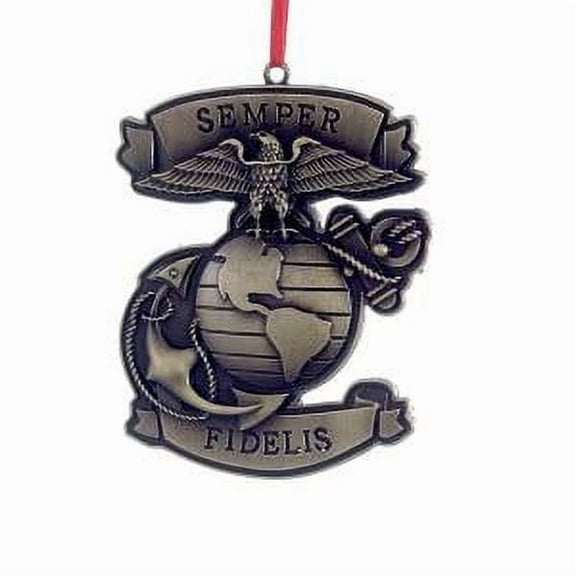 Kurt Adler Metal Ornament for Christmas Tree, U.S. Marine Corps "Semper Fidelis", 3.75"