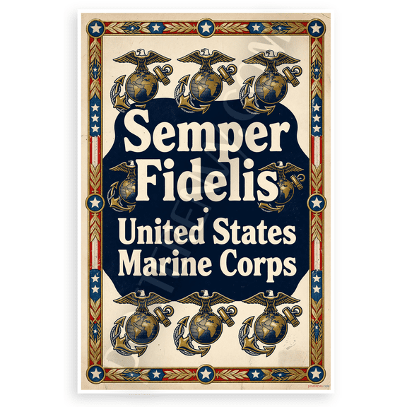 Semper Fidelis United States Marine Corps Vintage 12x18 US Made Poster