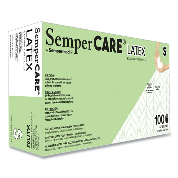 SemperCare SCLT102 Latex Examination Gloves - Cream/Small (100/Box)