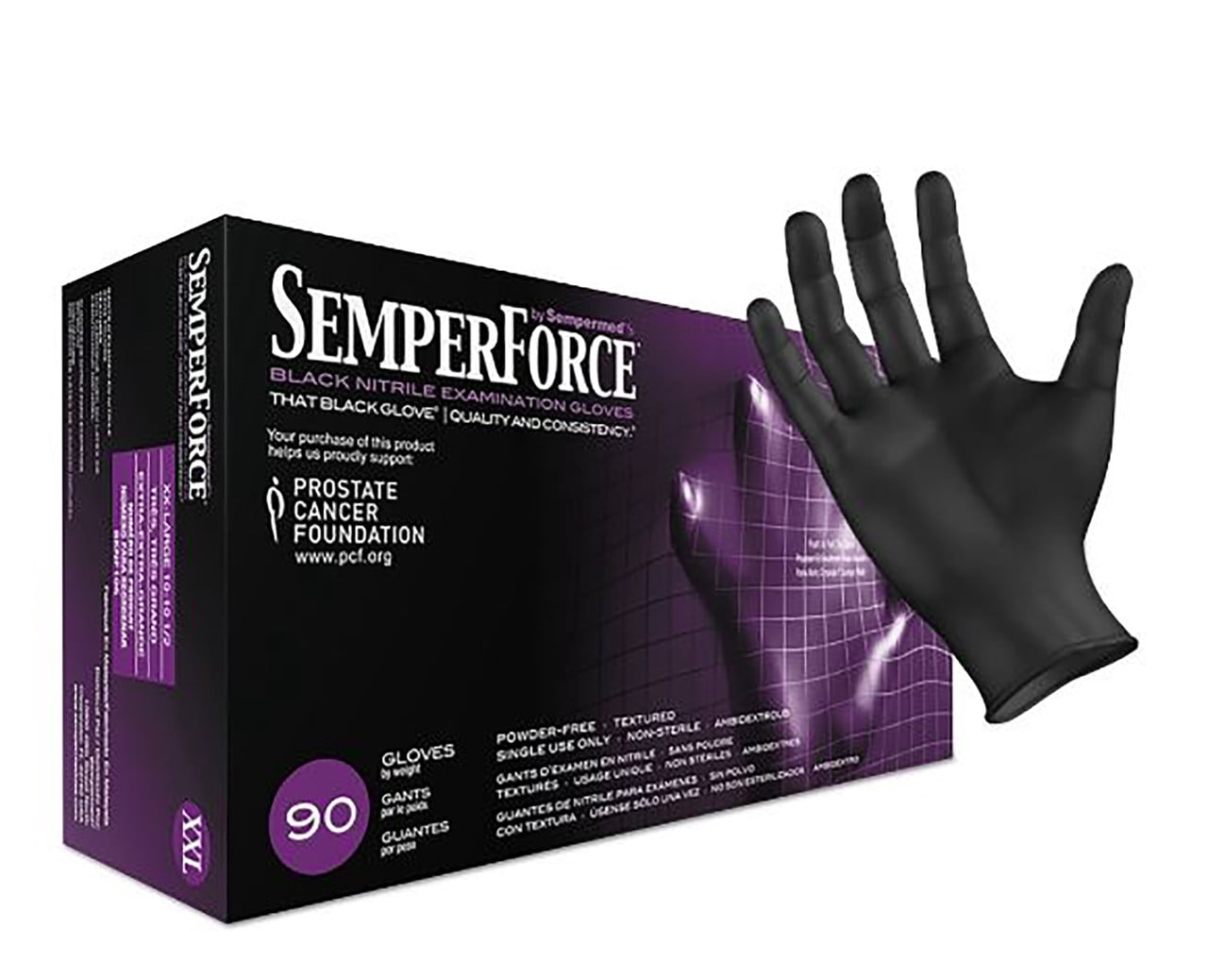 SemperForce BKNF106 Black Nitrile Gloves, Exam Grade, 5 mil, Size 2XL, 90/Box