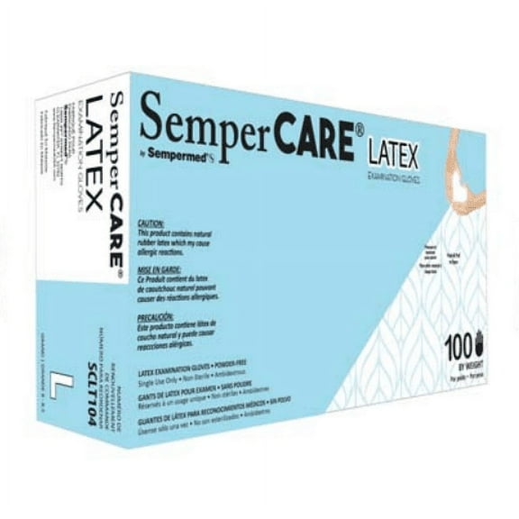 Sempermed SCLT103 SemperCare Powder Free Textured Latex Exam Gloves - Medium - Box of 100