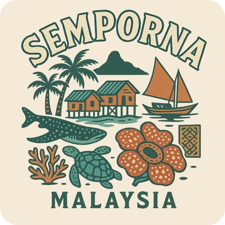Semporna Malaysia Keepsakes Souvenir Vinyl Sticker – Destination Travel Keepsake Collectible (4-Inches Wide)