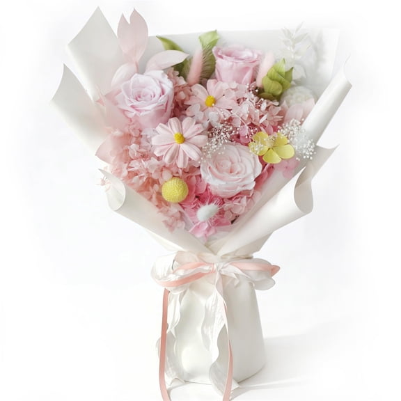 Sen Flora Forever Flowers Bouquets, 3-Piece Preserved Pink Roses Mixed Bouquet, Real Eternal Flowers for Delivery Prime, Long Lasting Flower Birthday Gifts for Her Y101