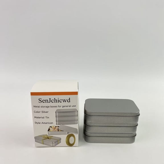 SenJchicwd Metal storage boxes for general use,Empty Metal Tins Box with Lid - Cookie Tins Silver Metal Rectangular Tin Box Lids (6.2 x 4.3 x 1.4 Inches)