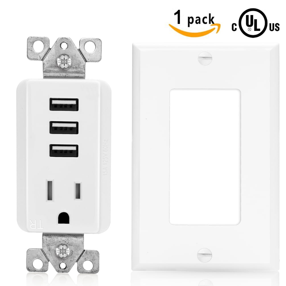 SenQ UL USB Wall Outlets Multi Port Receptacle Wall plate Outlet (1 ...