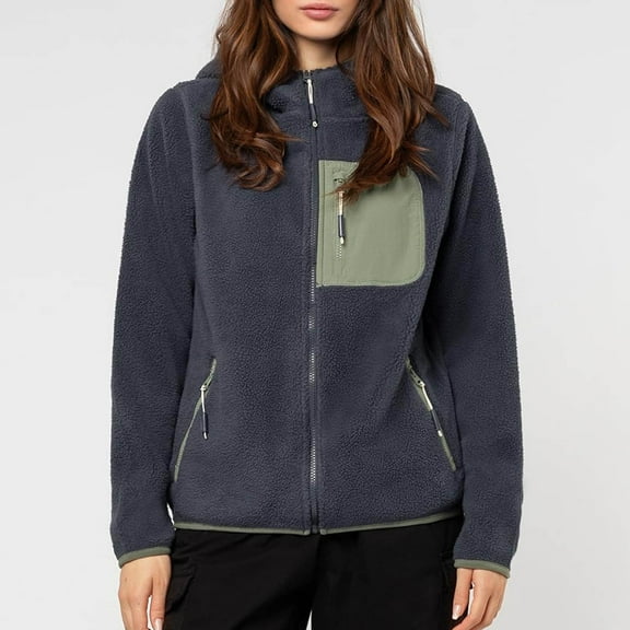 SenZhen Casual Jacket for Women with Pocket Zipper Women's New Americana Long Sleeved Fleece Color Block Jacket Navy S