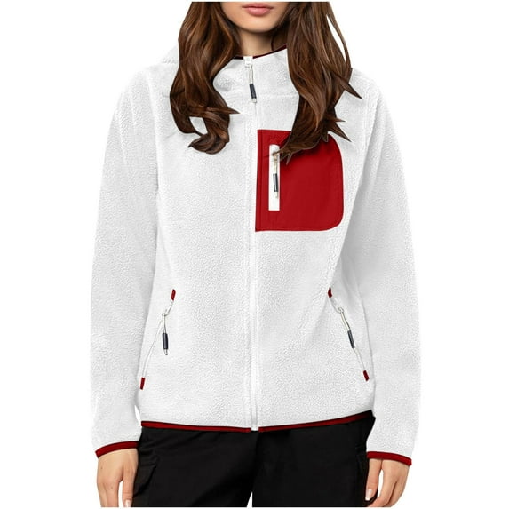 SenZhen Casual Jacket for Women with Pocket Zipper Women's New Americana Long Sleeved Fleece Color Block Jacket White XL