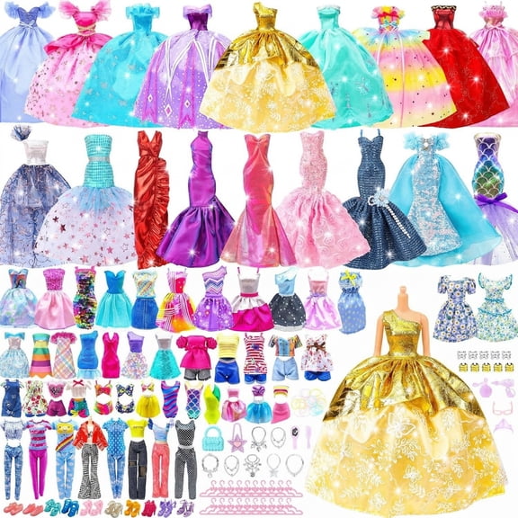 Senbabe 110 Pack Handmade Doll Clothes Including Wedding Gowns, Evening Dresses, Casual Outfits, Fashion Dresses, Tops and Pants, Swimsuit Bikini, Hangers, Shoes, and Accessories for 11.5 inch Doll