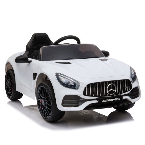 Senbabe 12V Electric Mercedes-Benz Ride On Car with Remote Control, LED Lights, Music, Horn, AUX, Story, Spring Suspension, Gift for Age 3-5 Years-White