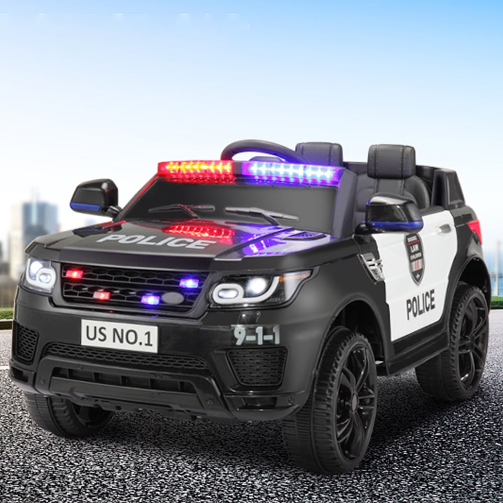 Black 12V Electric Ride-On Police Car with Sirens and Lights