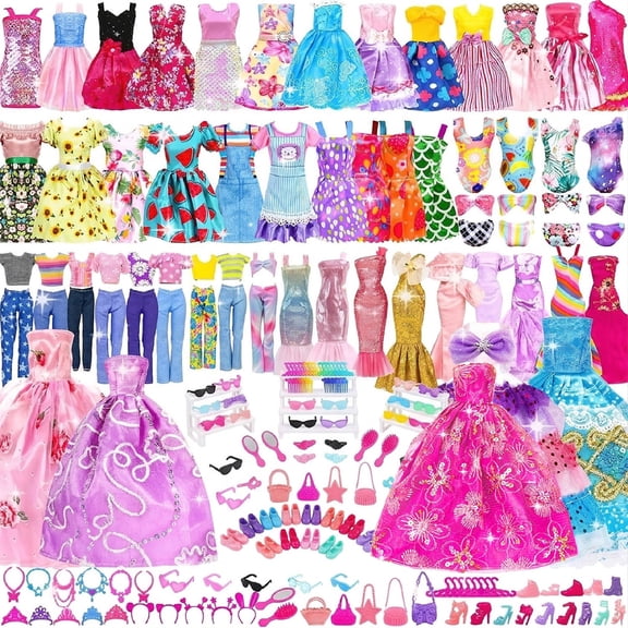 Senbabe 138 Pack Handmade Doll Clothes Including 9 Fashion Dresses, 5 Wedding Gowns, 3 Tops, 3 Pants, 3 Bikini Swimsuits, 20 Shoes, Accessories for 11.5 inch Doll