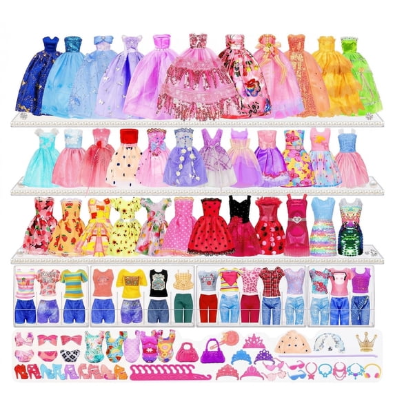 Senbabe 195 Pack Handmade Doll Clothes Including Princess Gowns, Slip Dresses, Fashion Skirt, Tops, Pants, Bikini Swimsuits, Shoes, Crowns, Necklaces, Glasses, Hangers, Accessories for 11.5 inch Doll