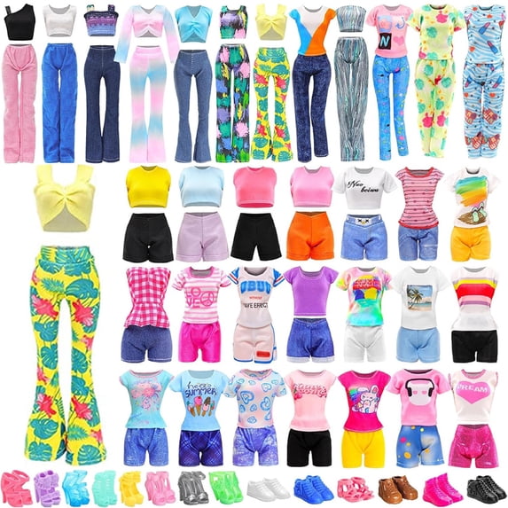 Senbabe 30 Pack Handmade Doll Clothes and Accessories, Casual Sport Sweet Outfits Pajamas Top and Pants Shorts High Heel Flat Shoes for 11.5 Inch Doll