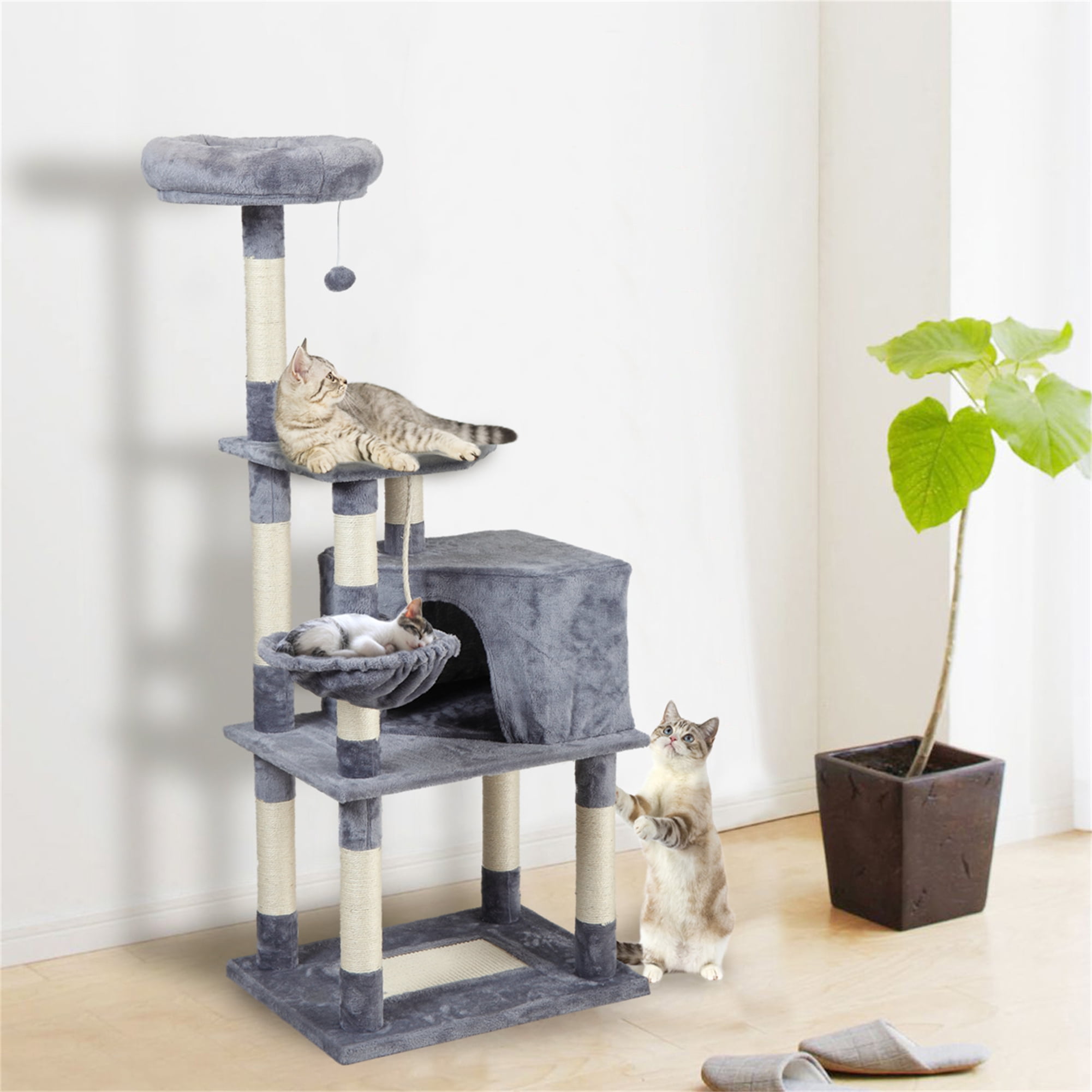 Senbabe 60" Multi-Level Cat Tree Tower with Condo for Large/Midum Cats, Gray