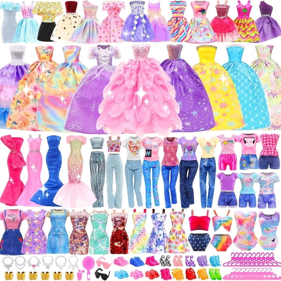 Senbabe 80 Pack Handmade Doll Clothes Including 5 Wedding Gowns, Fashion Dresses, Evening Dresses, Tops and Pants, Swimsuits, Bikini, Hangers, Shoes and Accessories for 11.5 inch Doll