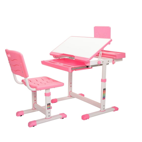 Senbabe Kids Desk and Chair Set, Height Adjustable Student Study Desk with Drawer for Home Schooling