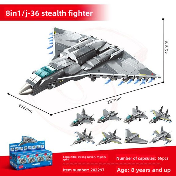 Senbao Assembly Toy Plane Model 8-in-1 J-36 Stealth Fighter Helicopter Aircraft Building Blocks Toy Military Collection Boy Gift