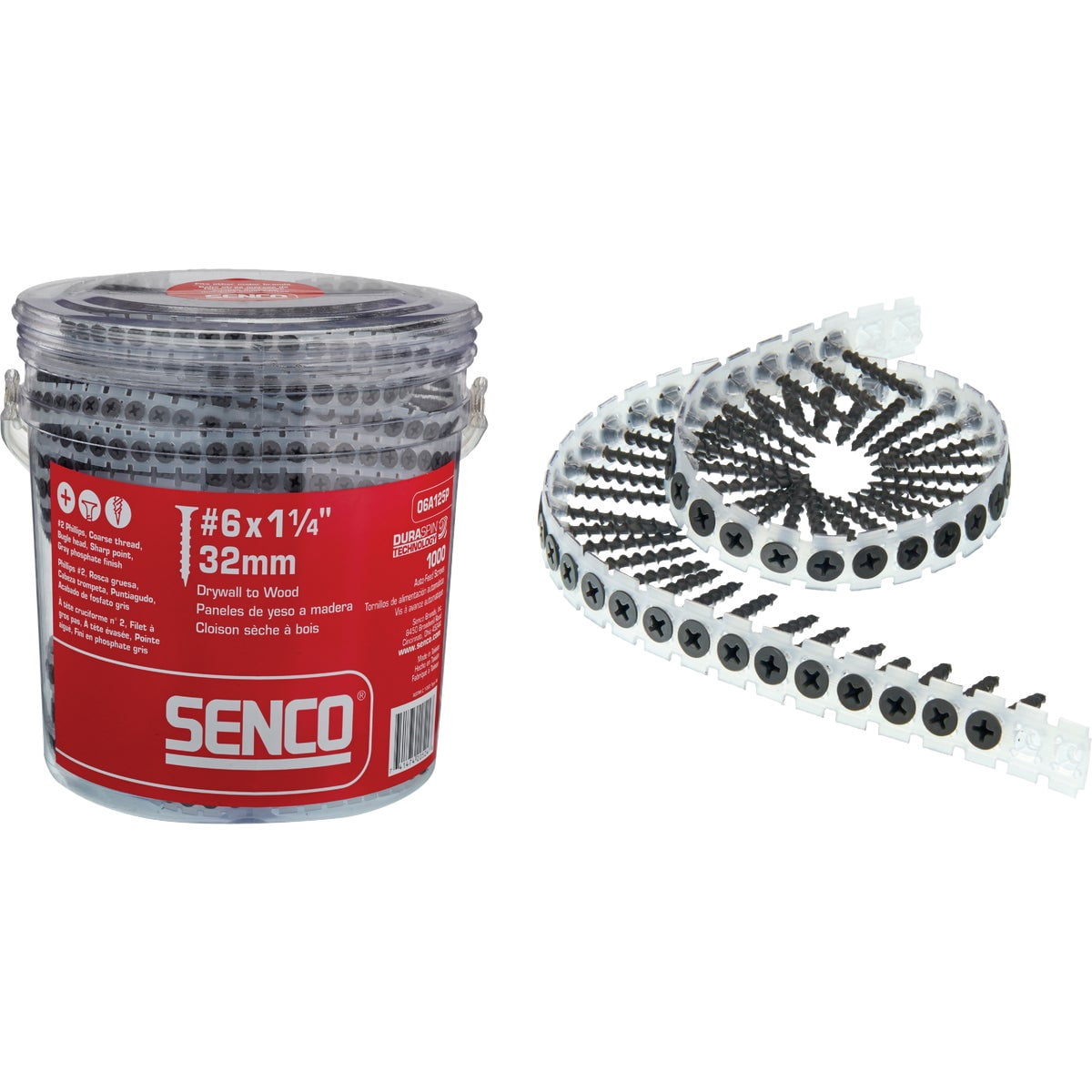 Senco 06A125P DuraSpin Number 6 by 1-1/4-Inch Drywall to Wood Collated Screw 1,000 per Box 2-Pack