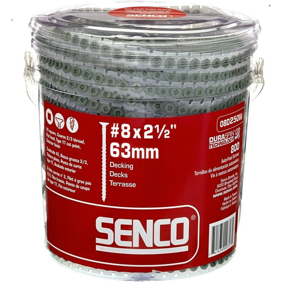 Senco 08D250W DuraSpin Screw Number 8 by 2-1/2-Inch All Purpose Exterior Wood Collated Screw 800 per Box