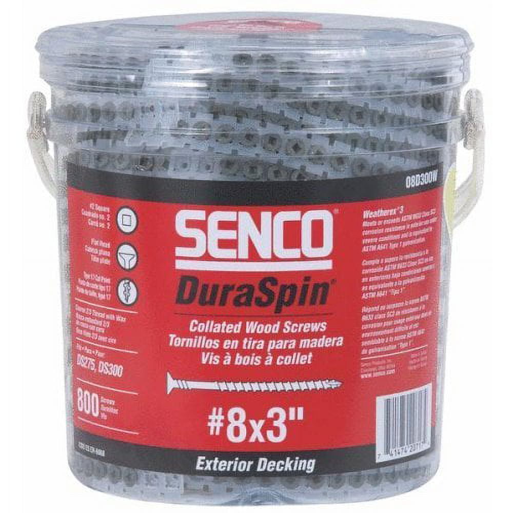 Senco DuraSpin No. 8 x 3 in. L Square Galvanized Collated Wood Screws 800 pk — Construction & DIY Use, Standard Hardware Spec