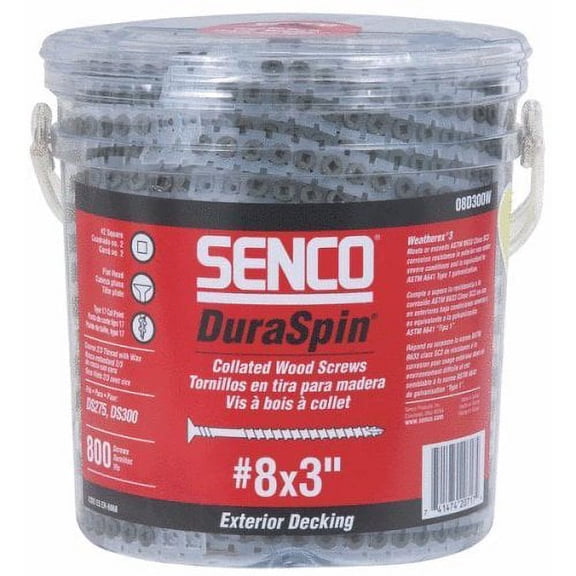 Senco DuraSpin No. 8 x 3 in. L Square Galvanized Collated Wood Screws 800 pk Construction & DIY Use, Standard Hardware Spec