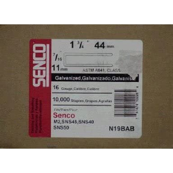 SENCO Heavy Wire Staples N19BAB - Galvanized, 7/16 In Crown, 1 3/4 In Leg - 10,000 Count