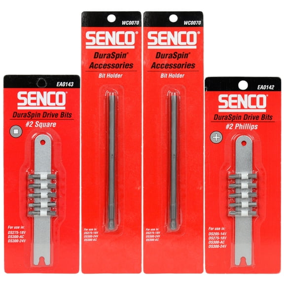 Senco Replacement Bit Bundle with (2) WC0070 DuraSpin Mandrel Bit Holders, (1) EA0142 #2 Phillips Drive Bit Set & (1) EA0143 #2 Square Drive Bit Set