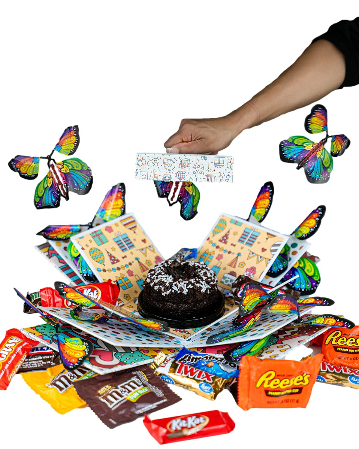 Send a Cake Birthday Explosion Box Gift with Flying Butterfly Surprise