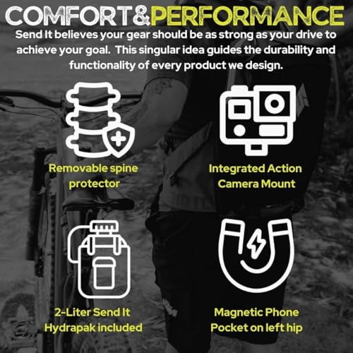 Send It Defender 15 Hydration Backpack - MTB, Moto Bag with Spine Protector for Men and Women. 15L Capacity Mountain Bike Hydration Pack - Mountain Bike Protective Gear  Adjustable Fit for Everyone