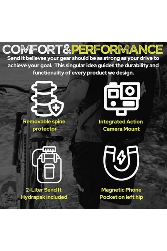 Send It Defender 15 Hydration Backpack - MTB, Moto Bag with Spine Protector for Men and Women. 15L Capacity Mountain Bike Hydration Pack - Mountain Bike Protective Gear Adjustable Fit for Everyone