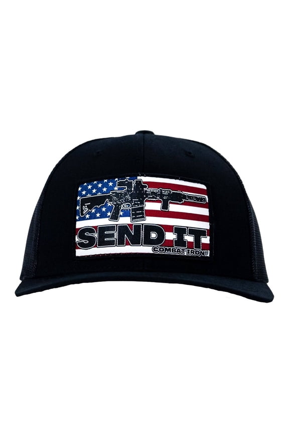 Send It American Flag Patch Mesh Mid-Profile Snapback Black / Black