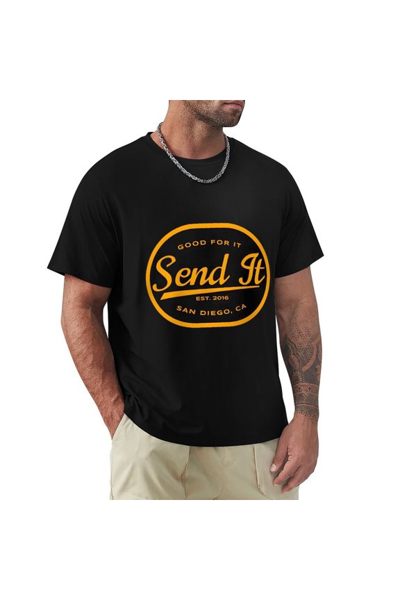 Send It Men's Cotton HD Print Short Sleeve T-Shirt Crew Neck Top Black 3XL