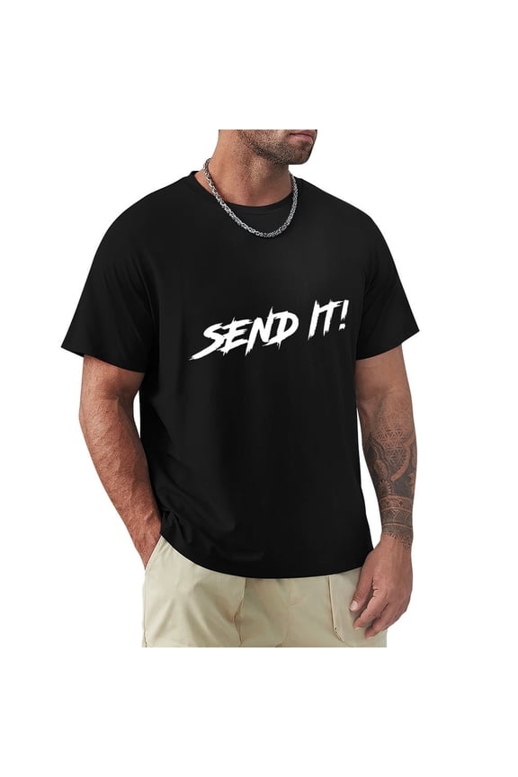 Send It Men's Cotton HD Print Short Sleeve T-Shirt Crew Neck Top Black 3XL